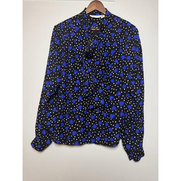Tops - Bergdorf Goodman On Plaza VTG 100% Silk Neck Tie Heart Polka Dot Blouse Blue 6 *